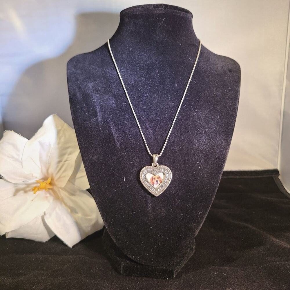 Brighton silver tone and crystal heart shaped photo charm pendant necklace
